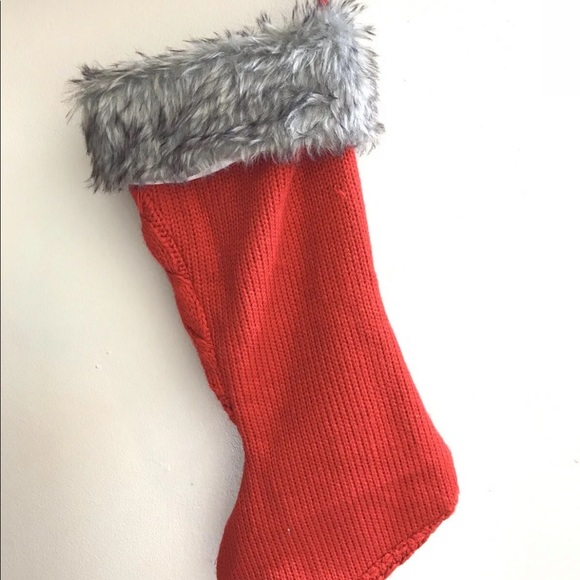 New Holiday Cable Knit Christmas Stocking Sock Country Style With Faux Fur, Red - Picture 2 of 7